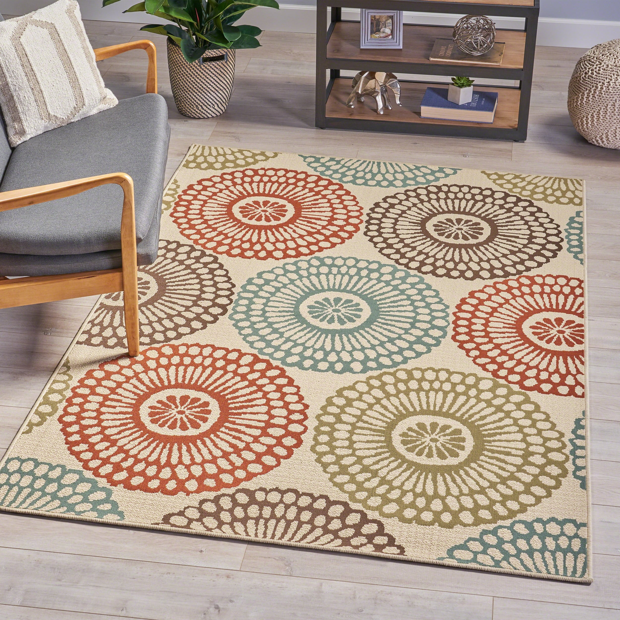 Christopher Knight Home Anniston Indoor/Outdoor 5'3" x 7'6" Floral Area Rug by  - 5'3 X 7'6