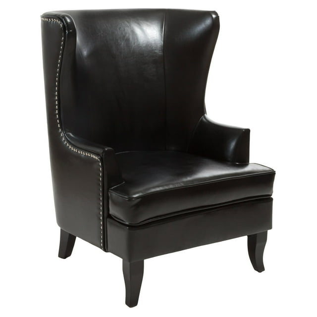 Christopher Knight Home Canterburry High Back Bonded Leather Wing Chair by  Club Chairs Black