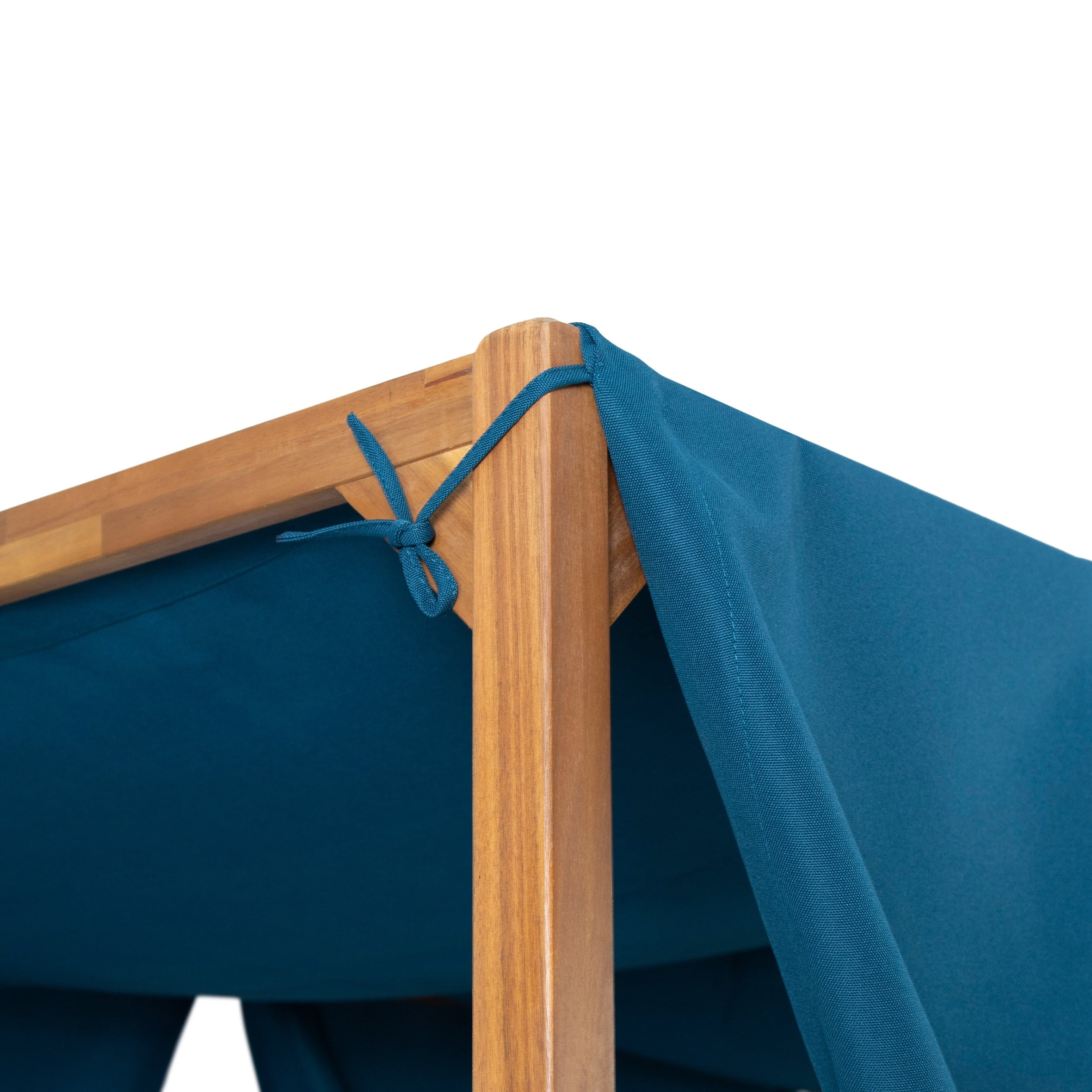 Christopher Knight Home Kinzie Outdoor 2-seat Adjustable Acacia Daybed w/ Curtains by  - 51.25" L x 78.75" W x 78.75" H Teak + Blue