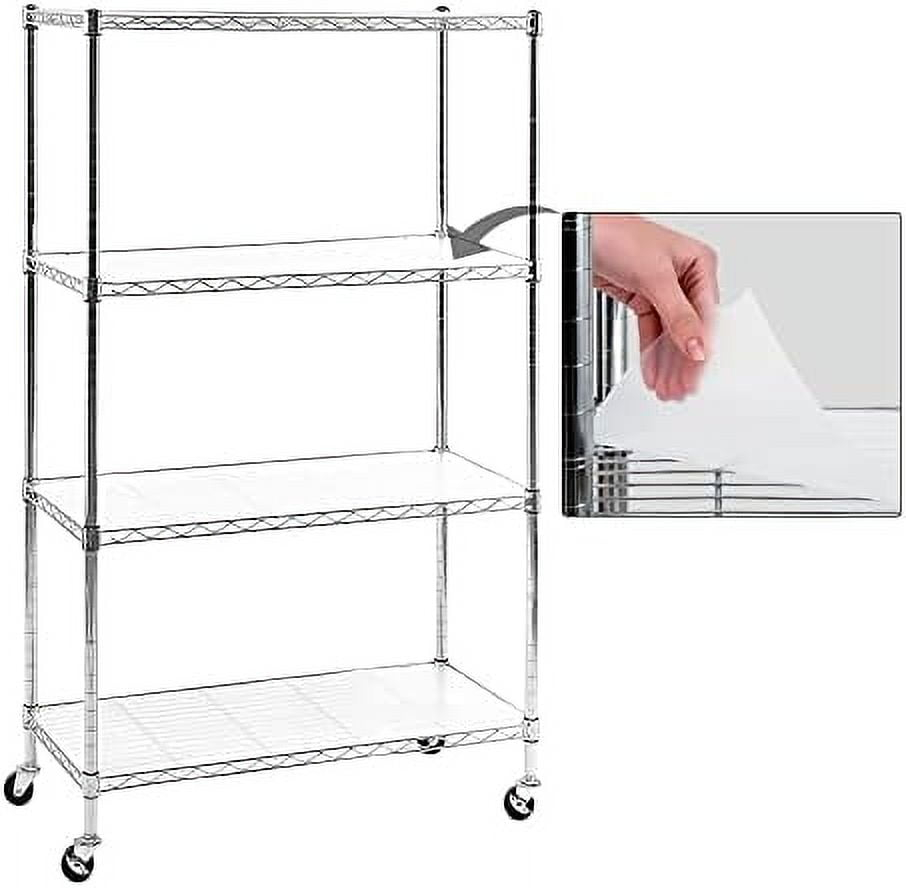 Chrome 4- Shelving Units and  Rack on Wheels with  Liners Set of 4  NSF Certified  Adjustable Matel Wire Shelving Unit Rack for Garage  Kitchen  Office(50H X 30W X 14D)