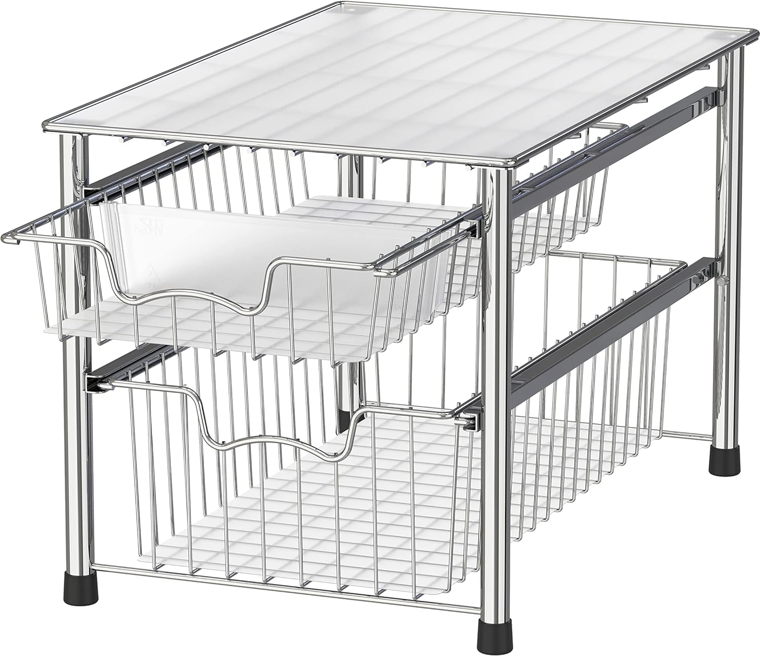 Chrome Stackable 2 Tier Sliding Basket Organizer Drawer