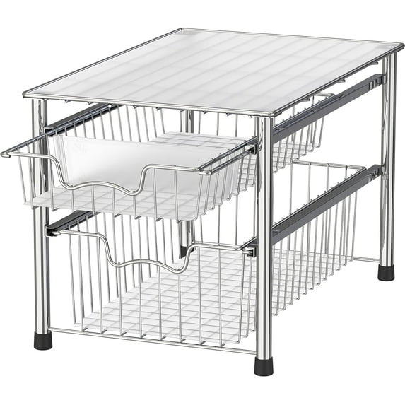 Chrome Stackable 2 Tier Sliding Basket Organizer Drawer