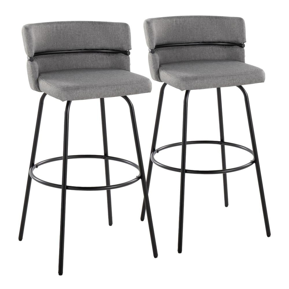 LumiSource Black Metal, Light Grey Fabric Cinch Claire 30" Fixed-Height Barstool - Set of 2