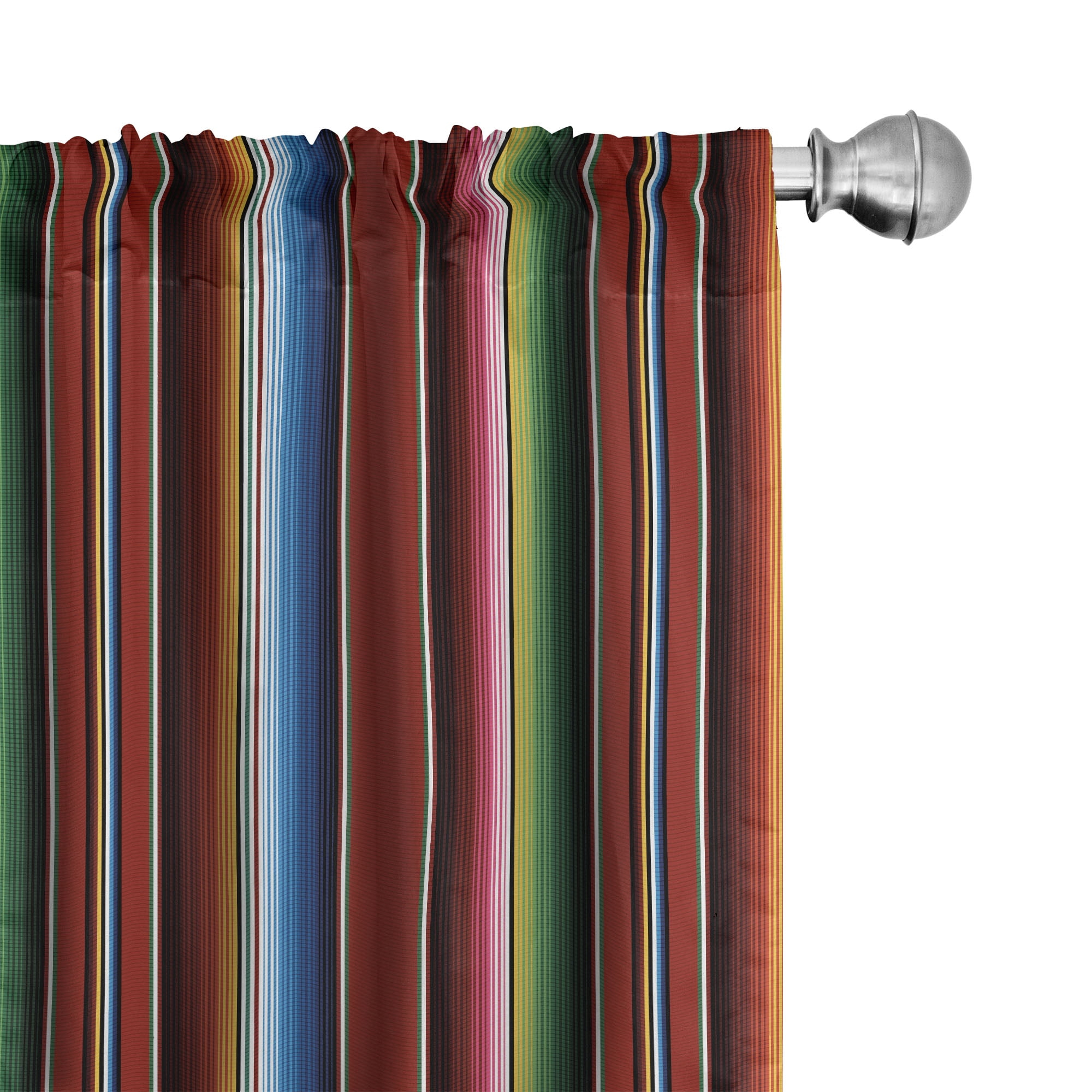 Cinco de Mayo Window Curtains, Mexican Serape Colorful Stripes Vertical Lines Latino Design Illustration, Lightweight Decor 2-Panel Set with Rod Pocket, Pair of - 28"x95", Multicolor, by Ambesonne