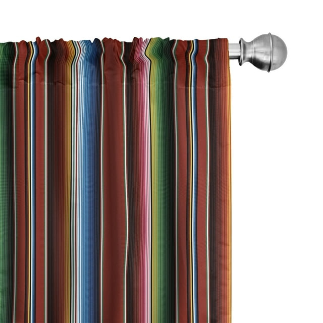 Cinco de Mayo Window Curtains, Mexican Serape Colorful Stripes Vertical Lines Latino Design Illustration, Lightweight Decor 2-Panel Set with Rod Pocket, Pair of - 28"x95", Multicolor, by Ambesonne