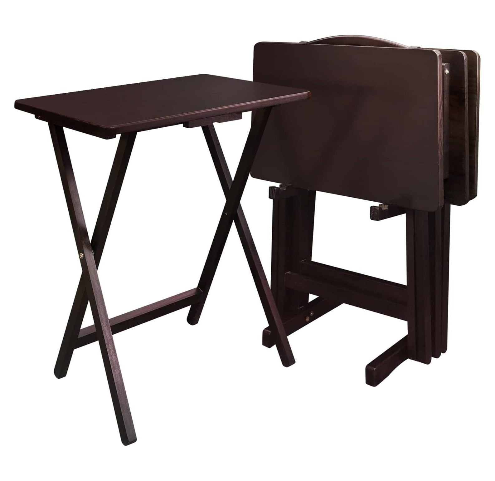 5-Piece TV Tray Table Set with Holder in Espresso (4 Trays, 1 Stand)