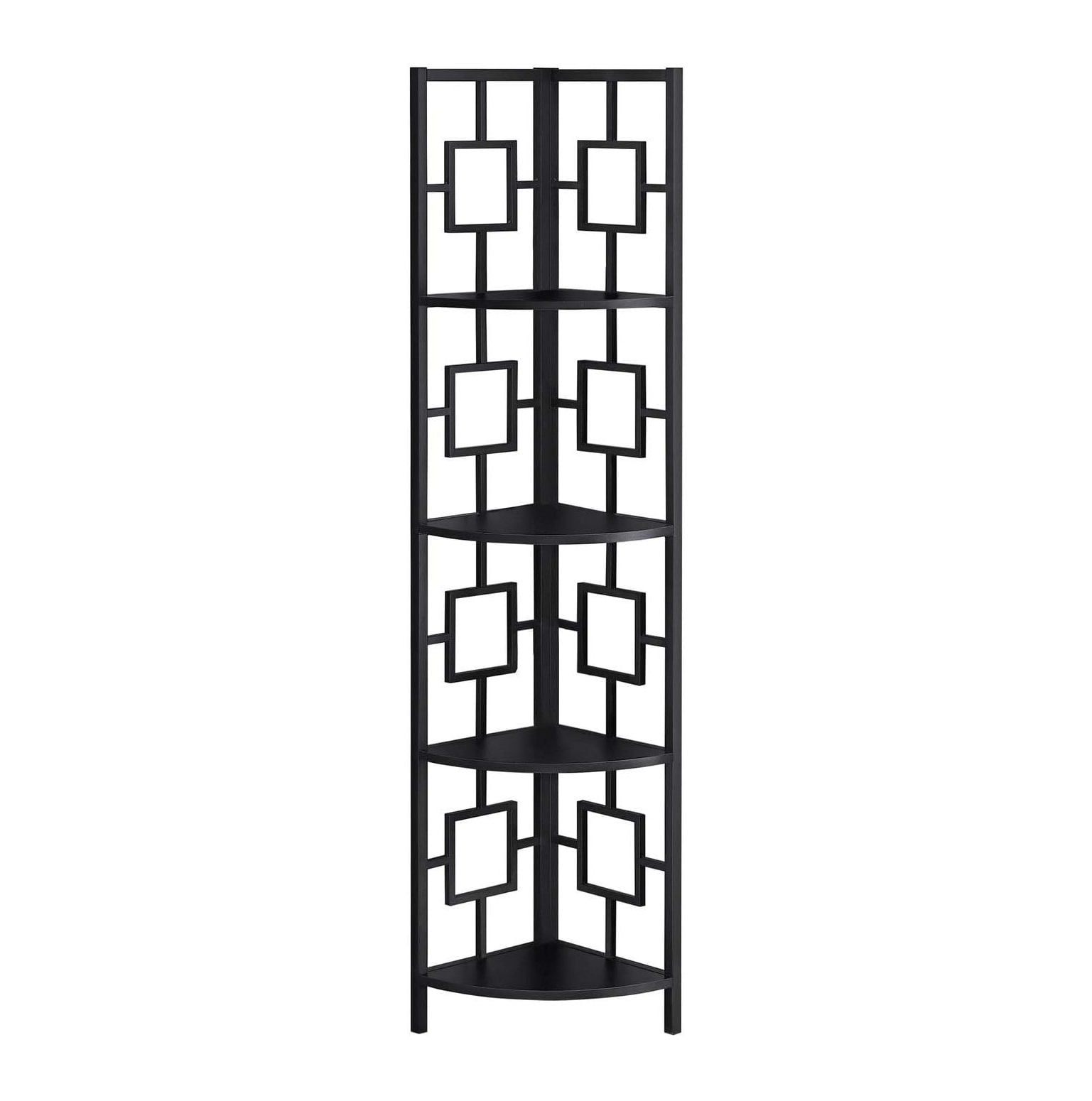 CintBllTer I 3610 Bookshelf, Bookcase, Etagere, Corner, 4 Tier, 62" H, Office, Bedroom, Metal, Laminate, Black, Contemporary, Modern