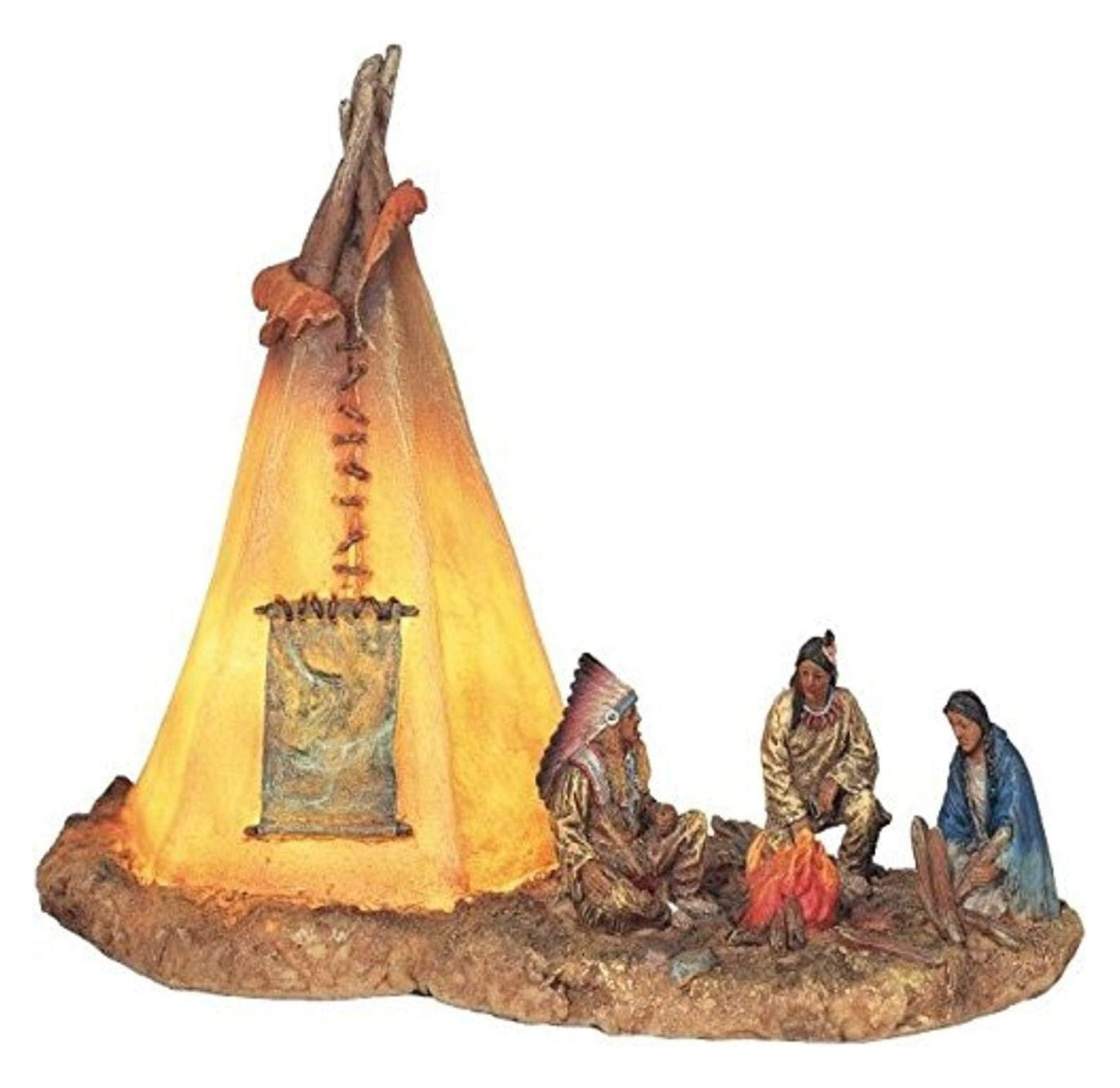 CintBllTer SS-G-11390 Americans with Lighting Tipi Collectible Indian Decoration Statue