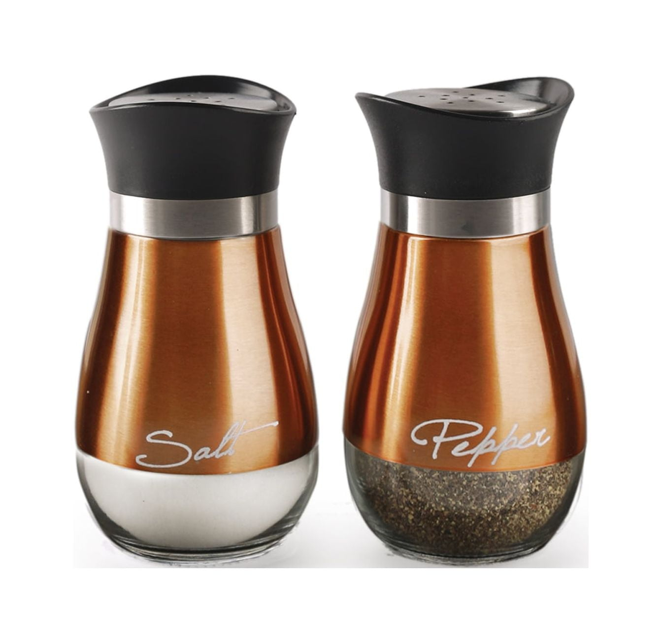 Circleware, Cafe Contempo Copper and Glass Salt and Pepper Shaker Set, Set of 2, 4.42oz each