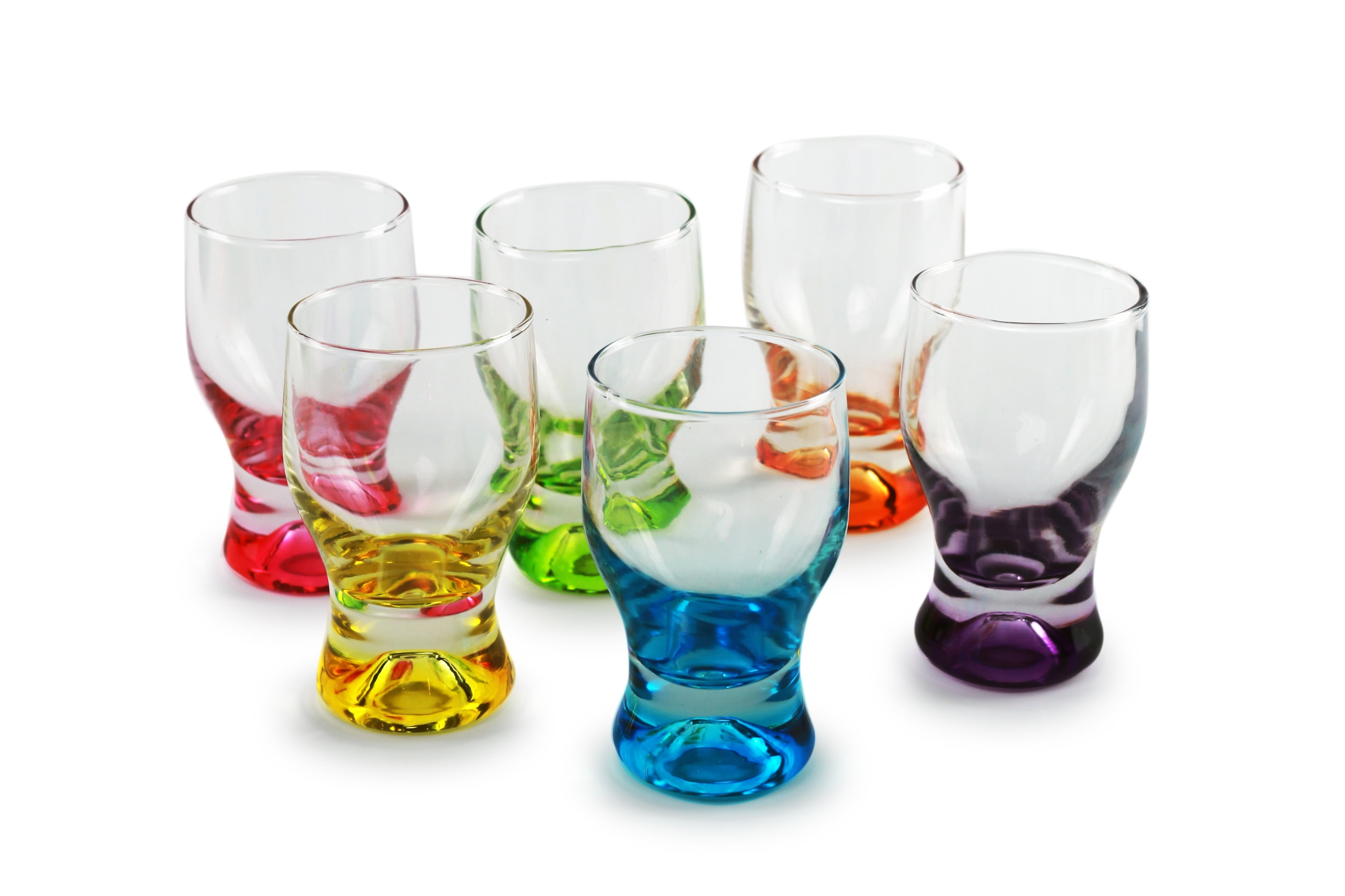 Circleware Tipsy Drinkware Assorted Color Shot Glasses with Style Set of 6, Heavy Base Glassware Drinking Whiskey Glass Cups for Liquor Beverage Vodka, Brandy, Bourbon, Dining Décor 1.7 oz,