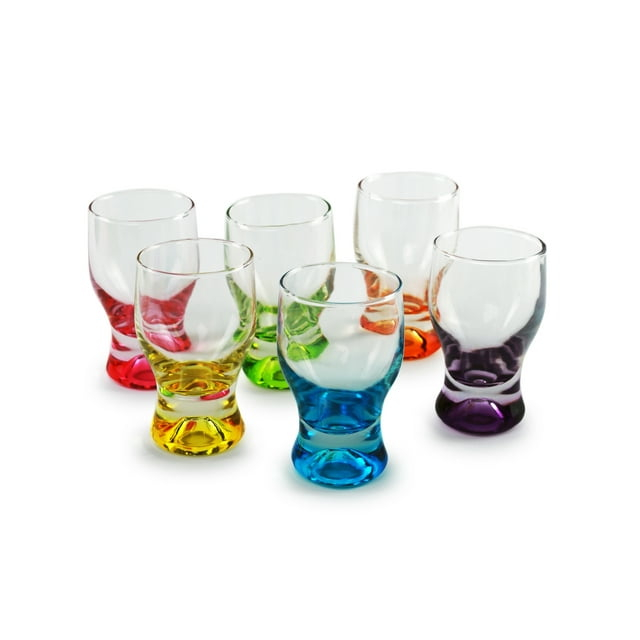 Circleware Tipsy Drinkware Assorted Color Shot Glasses with Style Set of 6, Heavy Base Glassware Drinking Whiskey Glass Cups for Liquor Beverage Vodka, Brandy, Bourbon, Dining Décor 1.7 oz,