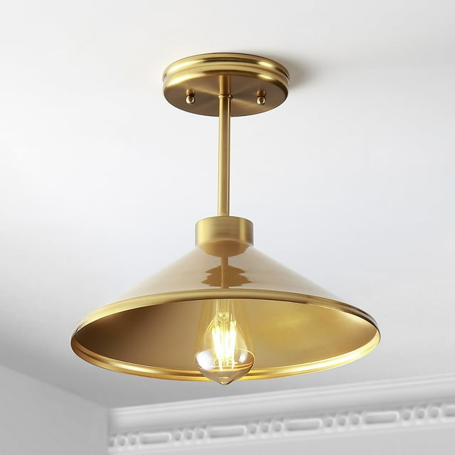 Cisco 11.75" Iron Modern Farmhouse LED Semi Flush Mount, Brass Gold