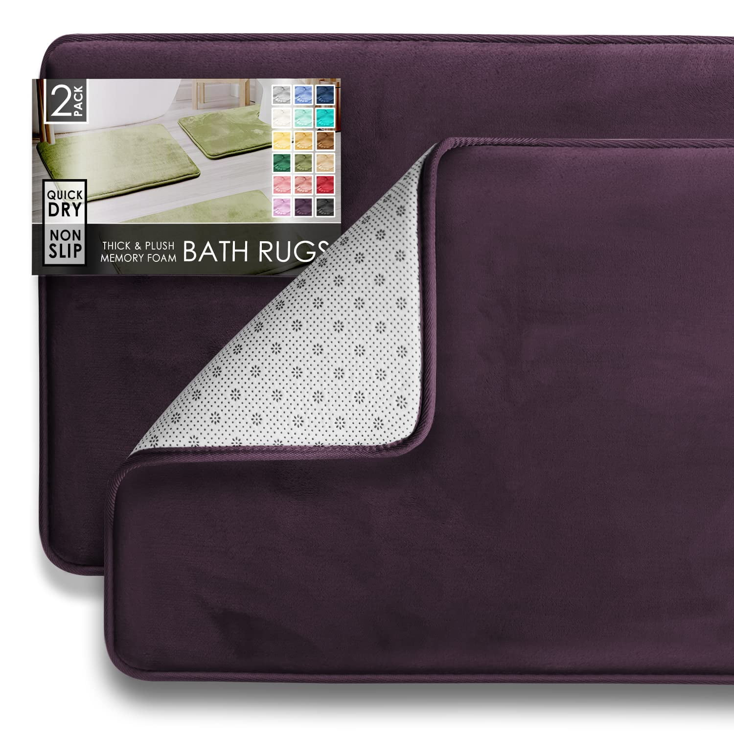 Clara Clark 3 Piece Bathroom Rugs Bath Mat Set, Velvet Memory Foam Bath Mats for Bathroom - Non-Slip, PVC Backing Bath Rugs, Washable Bathroom Rug Mats - Dries Quickly, Lavender Bathroom Rug Set Solid