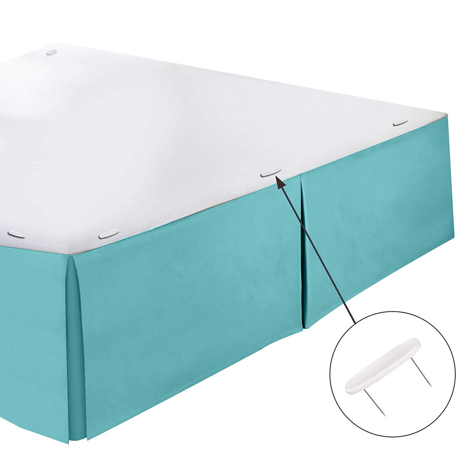Clara Clark Pleated Bed Skirt - 14 inch Tailored Drop Luxury Double Brushed Microfiber Dust Ruffle - Includes 8 Pins, Full Size, Aqua Blue