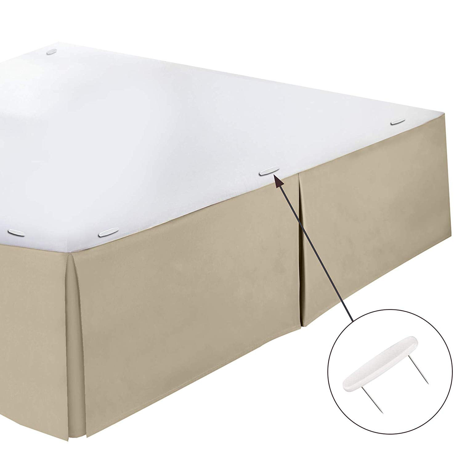Clara Clark Pleated Bed Skirt - 14 inch Tailored Drop Luxury Double Brushed Microfiber Dust Ruffle - Includes 8 Pins, Twin Size, Cream