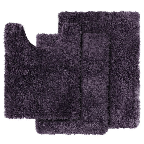 Clara Clark Set of 3 Absorbent Bath Mat Non-Slip Backing Rubber Bathroom Rugs, 17x24, 20x32, 32x48 Eggplant