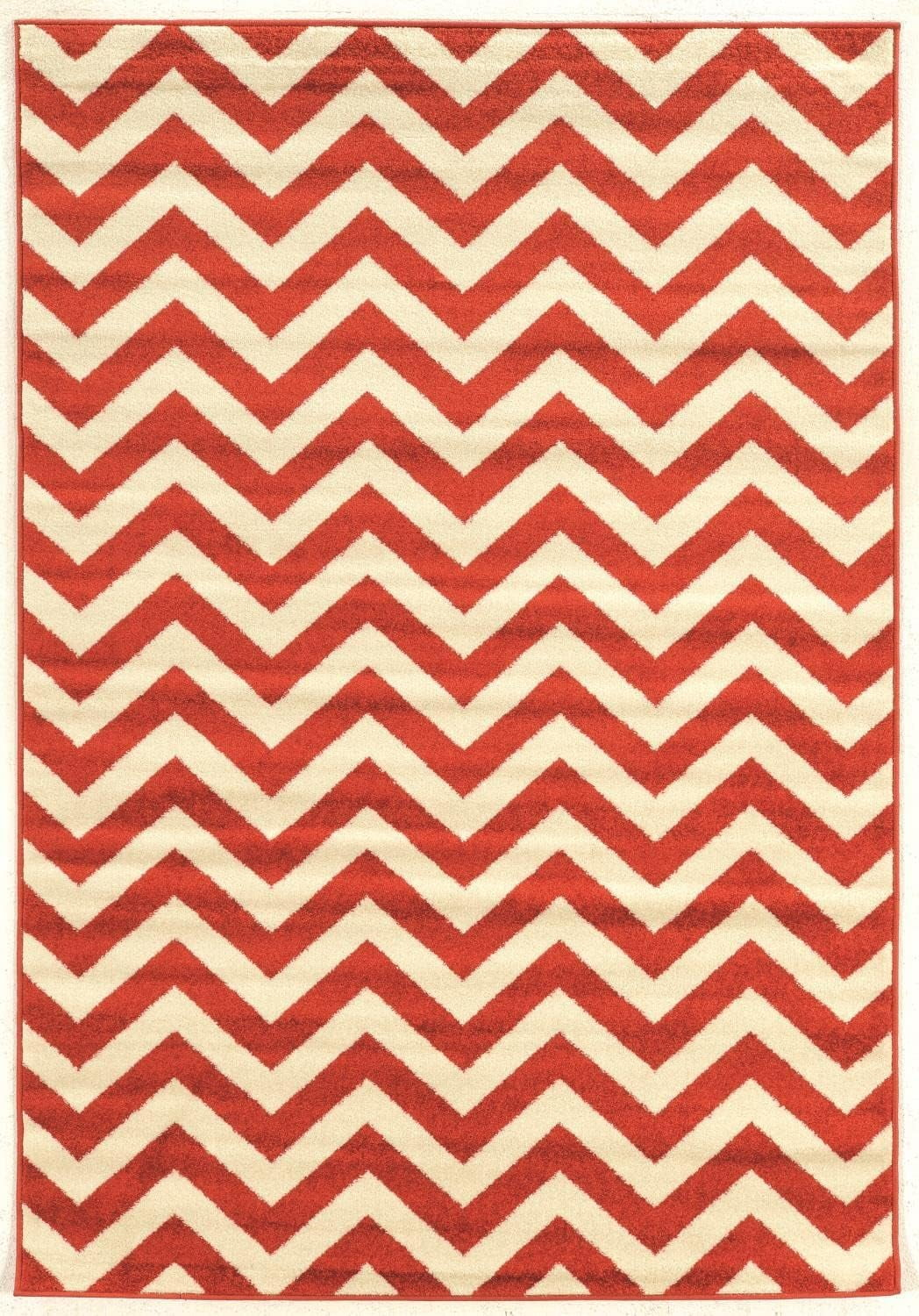 Linon Claremont Chevron Power Loomed Polypropylene 8'x10' Rug in Terracotta Red