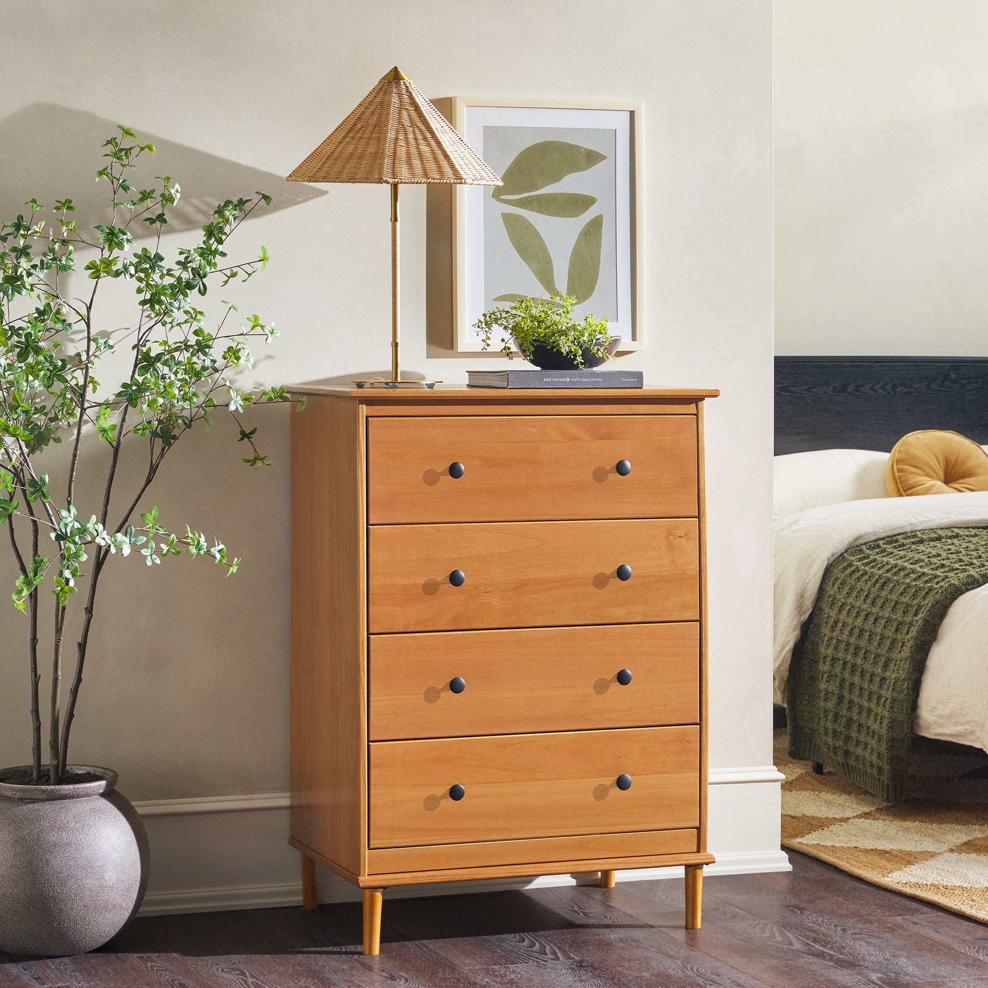 4-Drawer Solid Wood Caramel Dresser