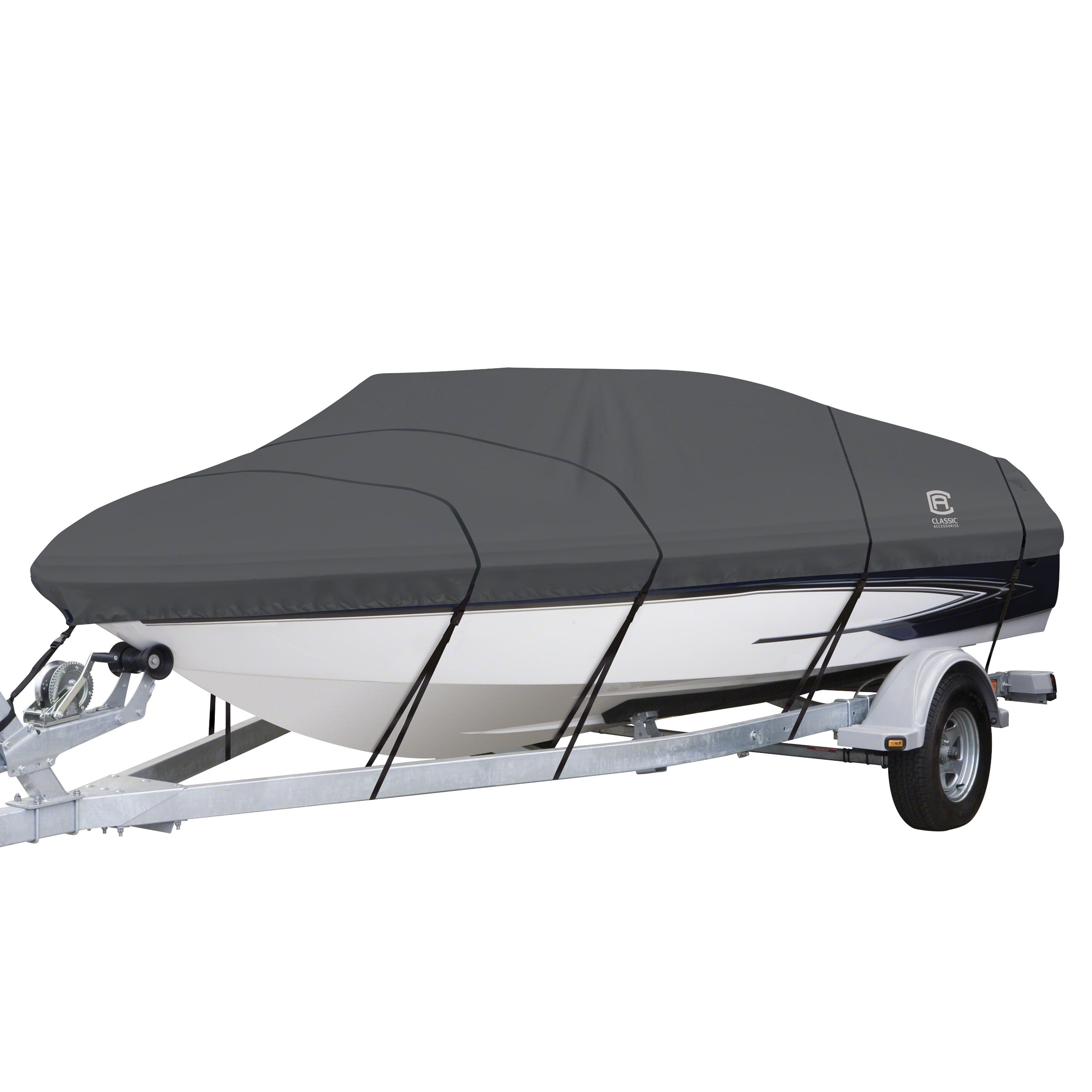 Classic Accessories StormPro™ Heavy Duty Boat Cover with Support Pole, Fits Boats 22' - 24' L x 116" W, Trailerable Boat Cover, Model F, Charcoal