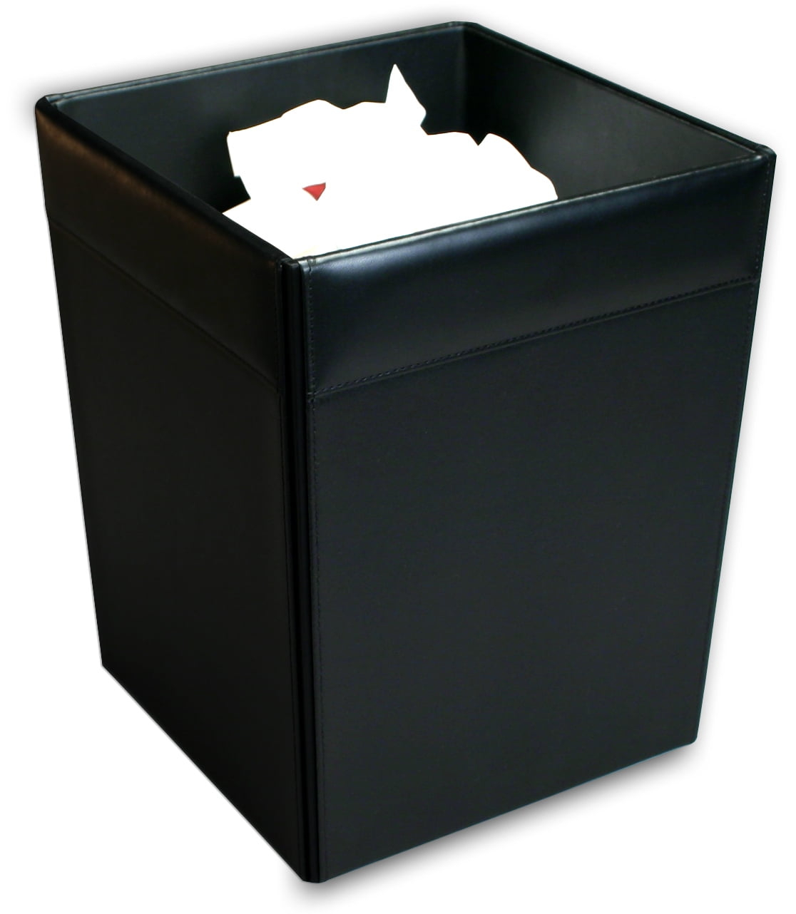 Classic Black Leather Square Waste Basket