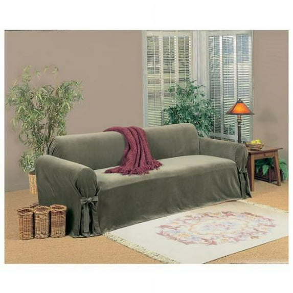 Classic Slipcovers  Microfiber Velvet Sofa Slipcover Tan