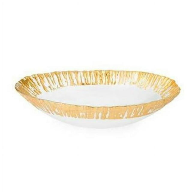 11 in. Scalloped Bowl with Gold Artwork - 11 in.