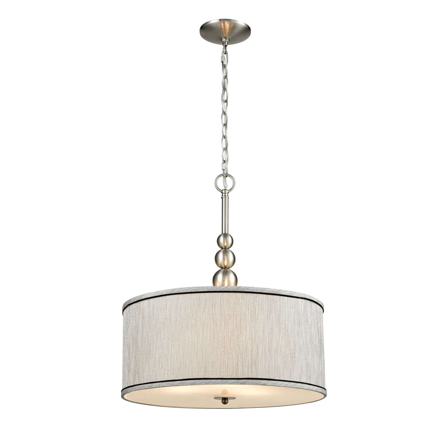 Claxy 3-Light Brushed Nickel Pendant Light with Drum Grey Linen Shade