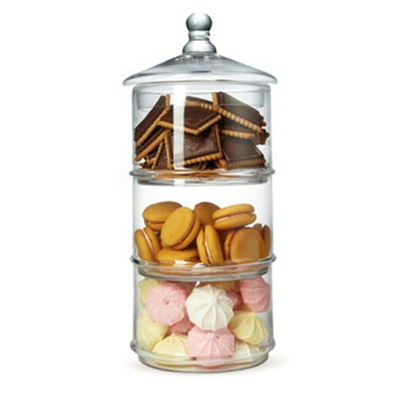 Clear 16 inch Stacking Food Storage, 3 Tier Cookie Candy Jars, MyGift Apothecary Glass Container with Lid