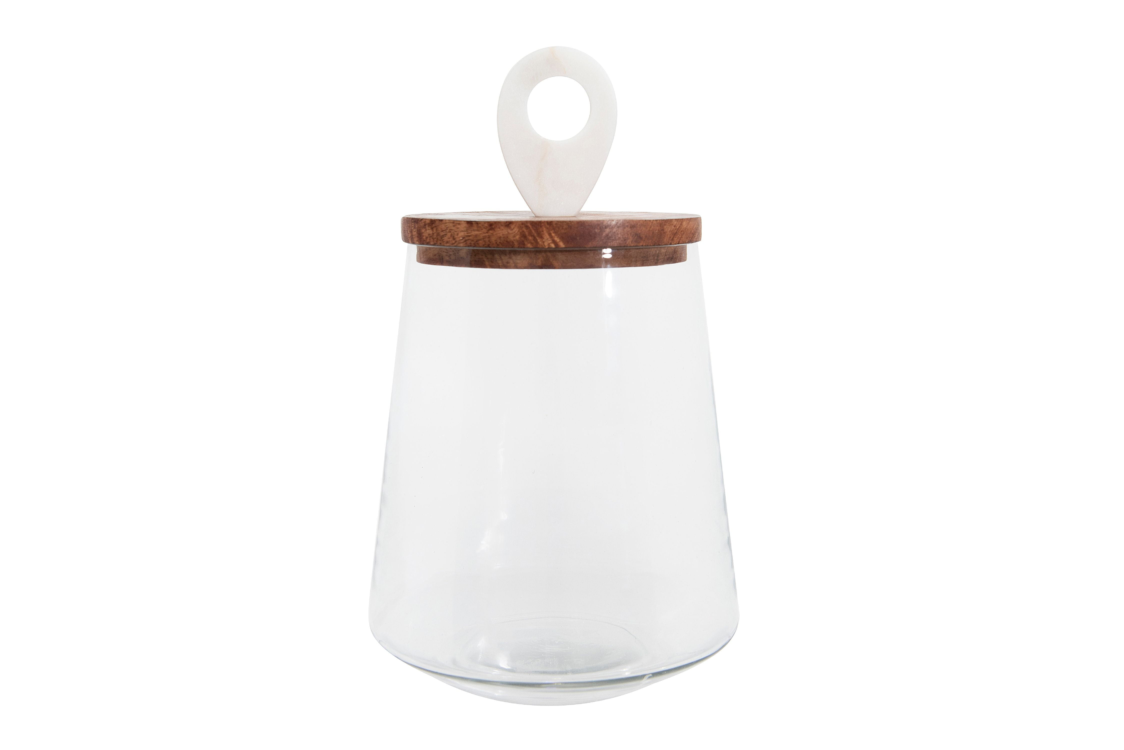 Bloomingville Small Clear Glass Jar with Mango Wood & Marble Lid