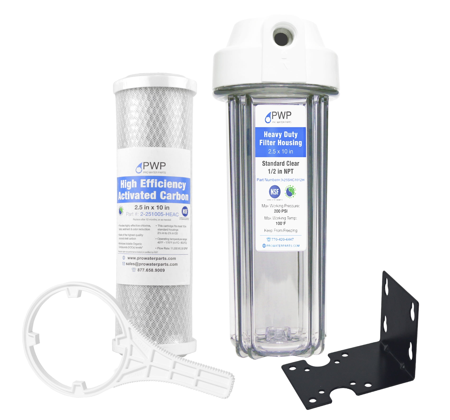 Clear RV Filter Housing with High Efficiency Activated Carbon Filter 2.5X10" 1/2" NPT Ports Replaces FRE-10H