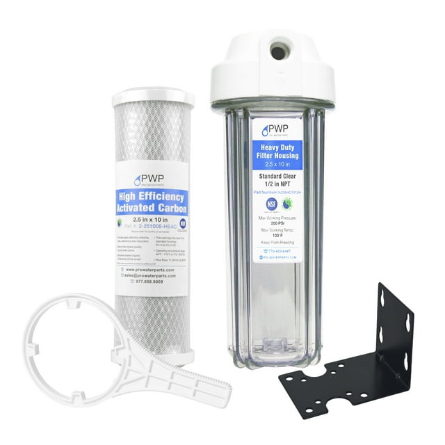Clear RV Filter Housing with High Efficiency Activated Carbon Filter 2.5X10" 1/2" NPT Ports Replaces FRE-10H