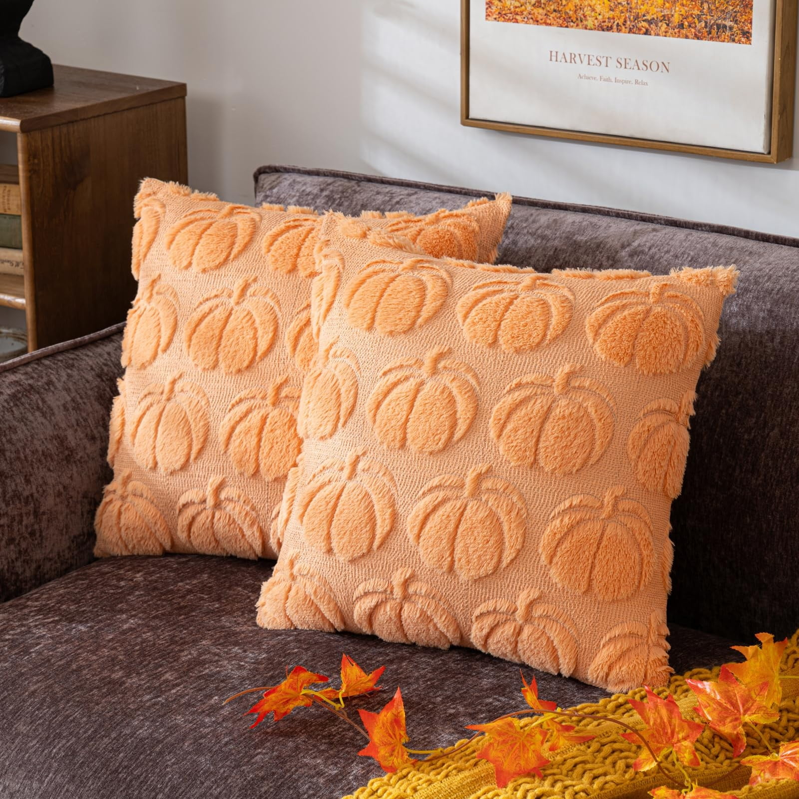 Clearance Deals!Crcmjuhgsa Pillow Case 2pc Pumpkin Fall Decorative Throw Pillow Covers 18"x18" Soft Faux Pillow Covers For Autumn Plush Pillow Cases For Farmhouse Halloween Decor
