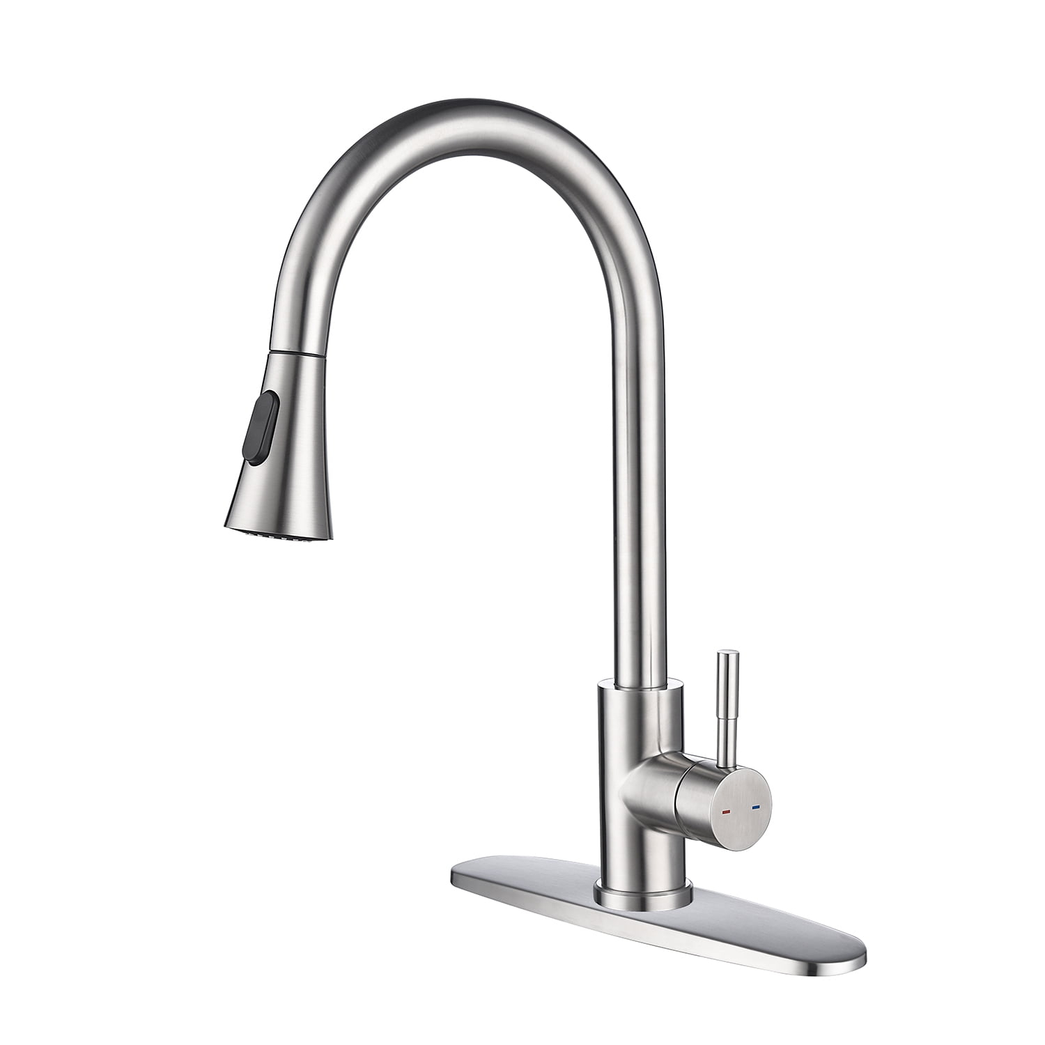 Clearance! Kitchen Faucet with Pull Down Sprayer, Brushed Nickel Single Handle High Arc Kitchen Sink Faucet, Stainless Steel Kitchen Faucets with Deck Plate, Modern rv Pull Out Kitchen Faucets