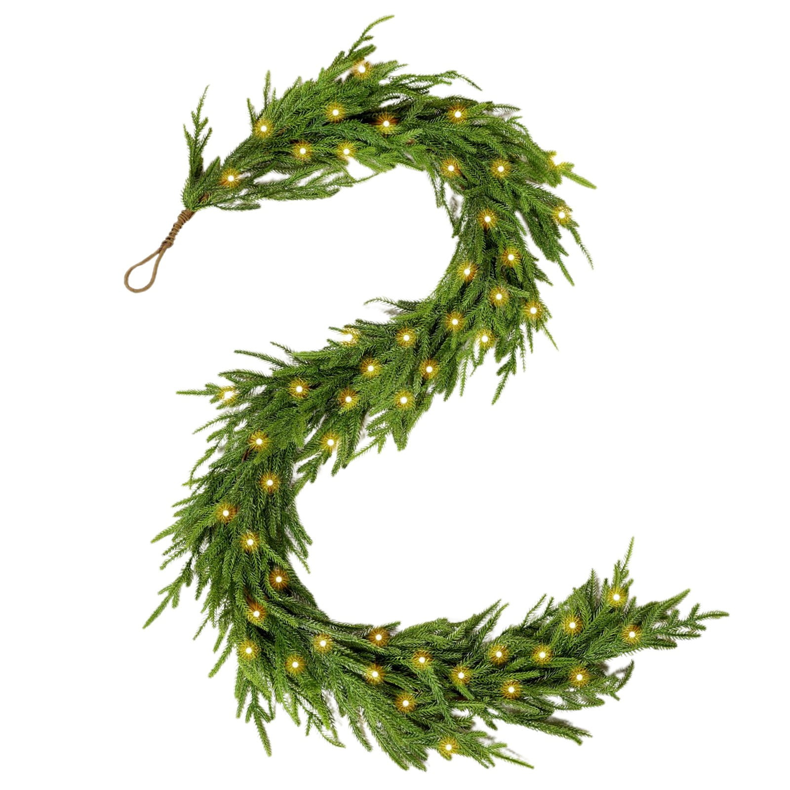 6ft Pre-lit Real Touch Norfolk Pine Prelit Christmas Garland, Winter Greenery Garland for Christmas, Holiday Seasonal Outdoor/Indoor Home Decor, 6FT Long 6 FT
