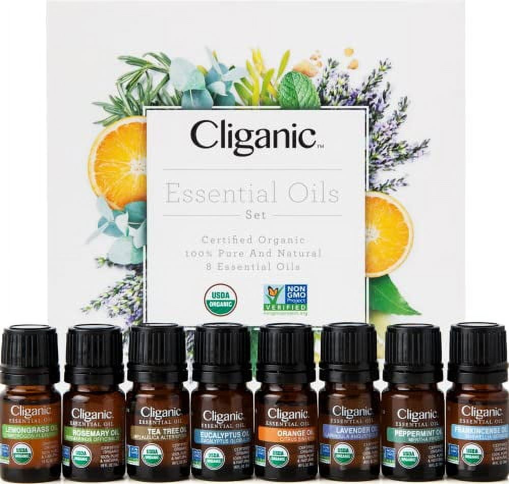 Cliganic Organic Aromatherapy Set - Top 8 Essential Oils - 8x0.17oz