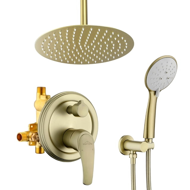 Clihome 12 in. Ceiling Mount Dual Shower System with 5-Spray Patterns Yellow Brushed