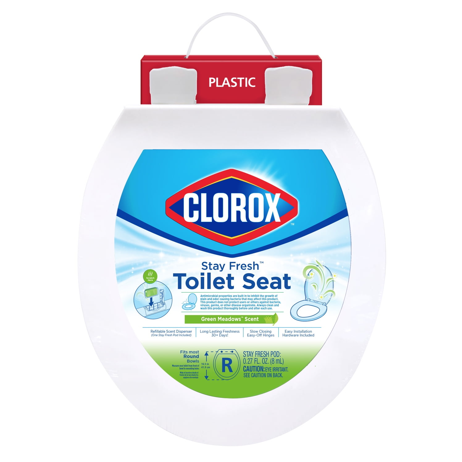 Clorox Antimicrobial Round Stay Fresh Scented Plastic Toilet Seat with Easy-off Hinges