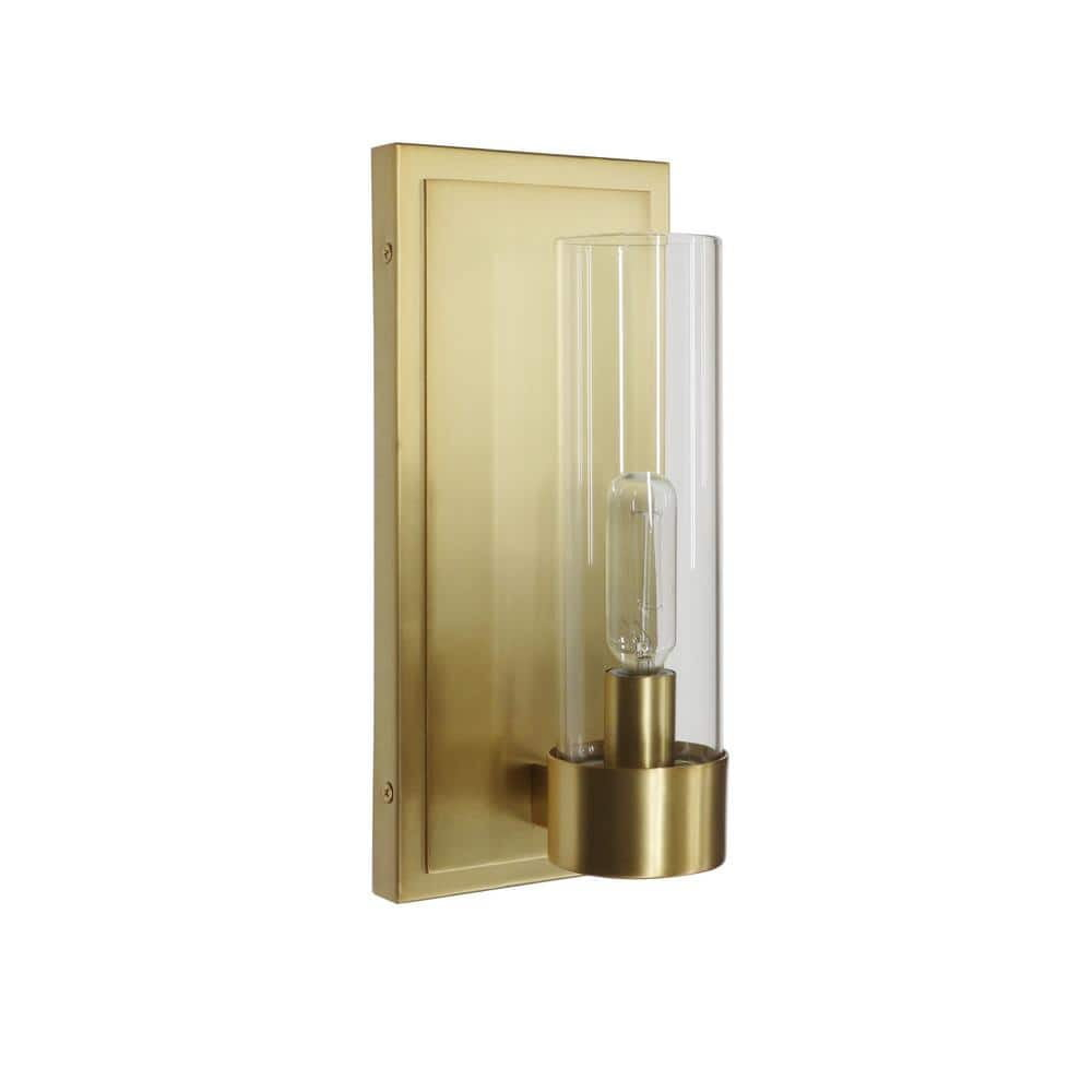 Closmere 5 in. 1-Light Brushed Gold Mid-Century Modern Wall Sconce with Clear Glass Shade