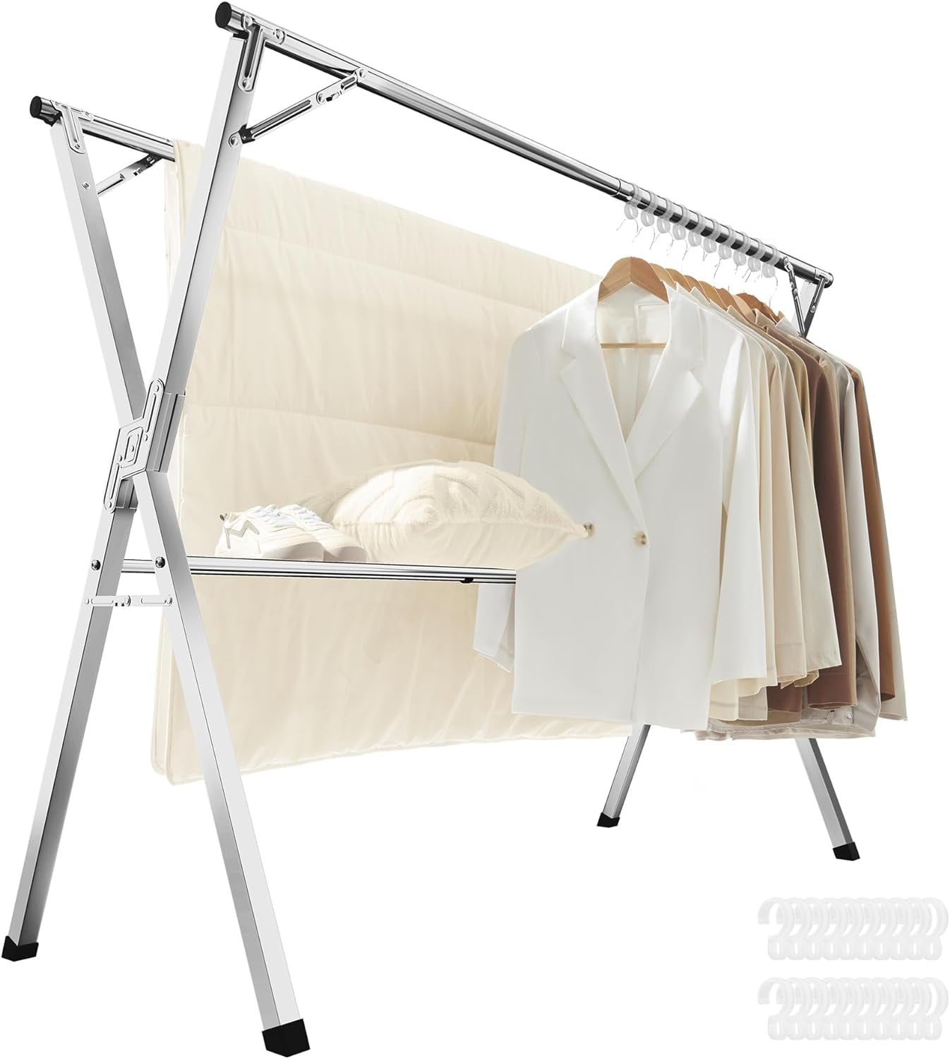 Clothes Drying Rack, Heavy-Duty Laundry Drying Rack, 52.4-78.7 Inches Extendable, Foldable Freestanding Airer, Stainless Steel, for Indoor Outdoor Use, Dove Gray ULLR902E01
