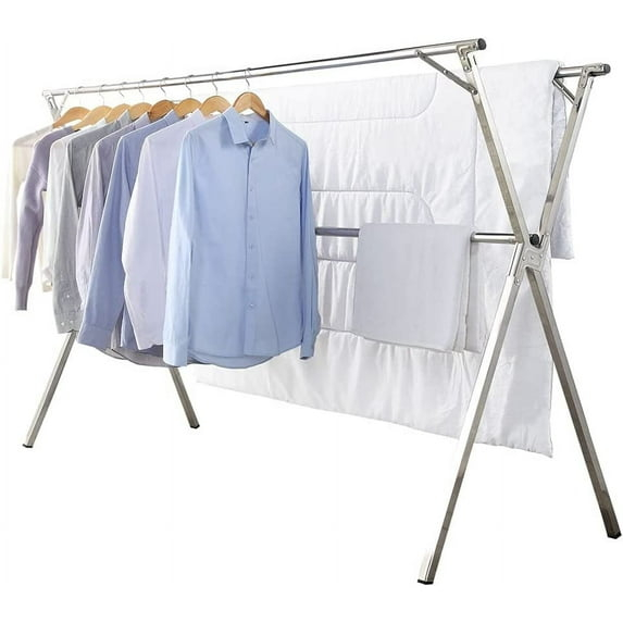 Clothes Drying Rack for Laundry Foldable,Stainless Steel Laundry Drying Rack for Indoor Outdoor,Foldable Easy Storage Clothes Rack for Drying, Garment Rack Space Saving, 63 Inches