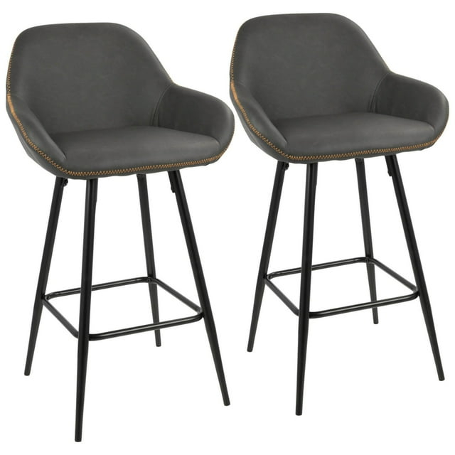 Corrigan Studio® Clubhouse Contemporary 26" Counter Stool with Black Frame and Grey Vintage Faux Leather by LumiSource - Set of 2