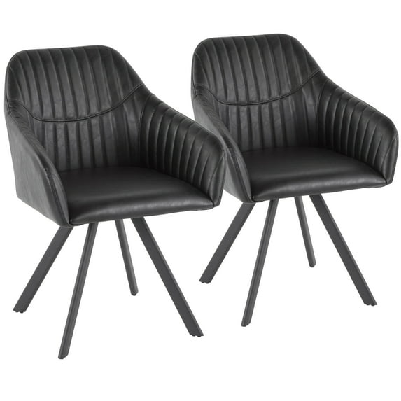Clubhouse Contemporary Pleated Chair in Black Faux Leather by LumiSource - Set of 2