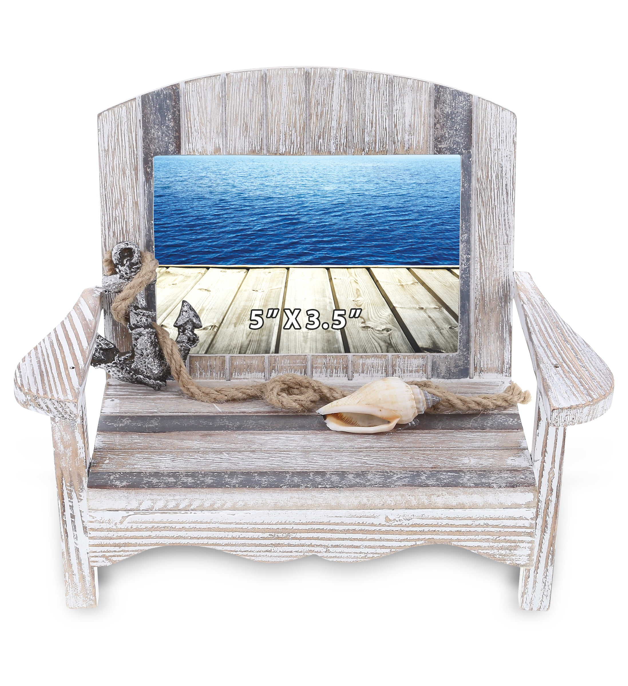 CoTa Global Silver Sea Chair 5x3.5 Beach Frame - Distressed Wood Beach Chair Picture Frame for Summer Vacation Memory, Handmade Tropical Nautical Picture Frame for Tabletop - 7 Inch, Color May Vary