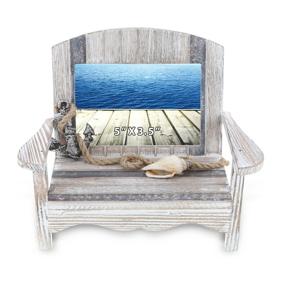 CoTa Global Silver Sea Chair 5x3.5 Beach Frame - Distressed Wood Beach Chair Picture Frame for Summer Vacation Memory, Handmade Tropical Nautical Picture Frame for Tabletop - 7 Inch, Color May Vary