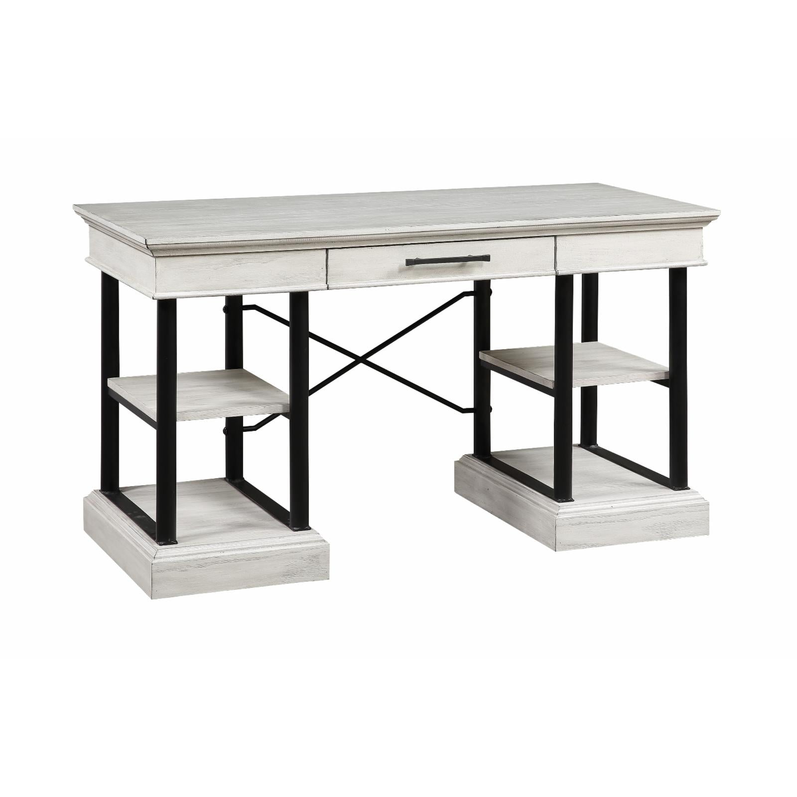 Coast To Coast Imports Gabby Hazy White One-Drawer Black Iron Frame Desk