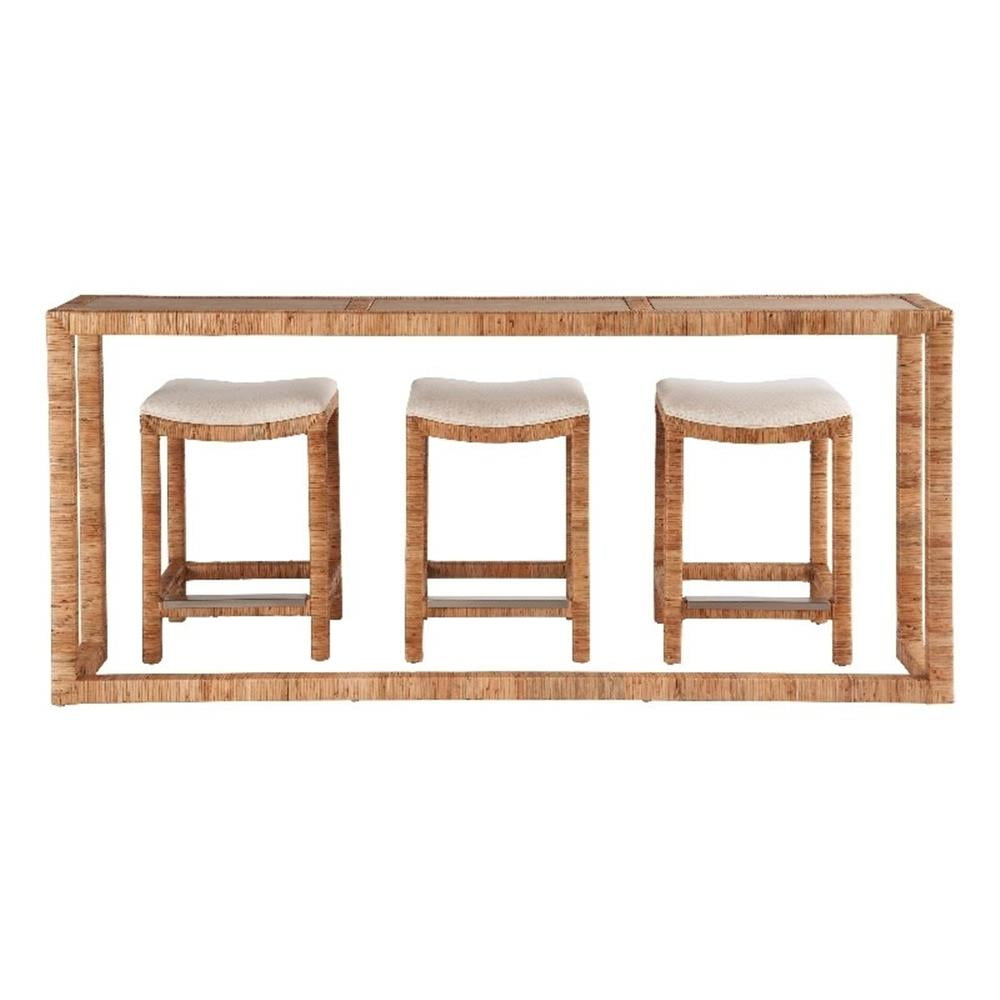 Coastal Living Sandbar Console with Stools in Tan Natural Split Cane