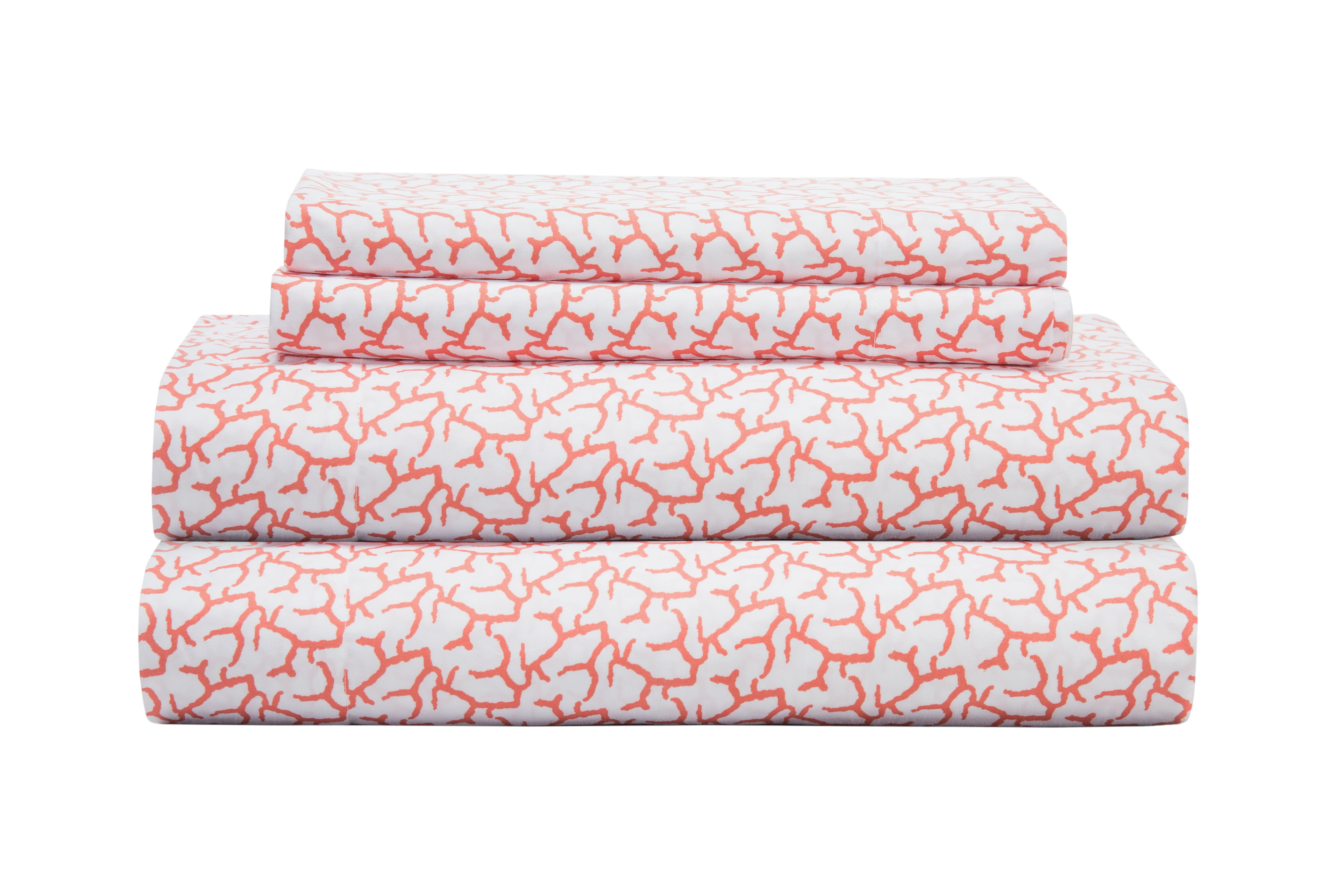 Coastal Print Microfiber Sheet Set, Full, Burnt Coral