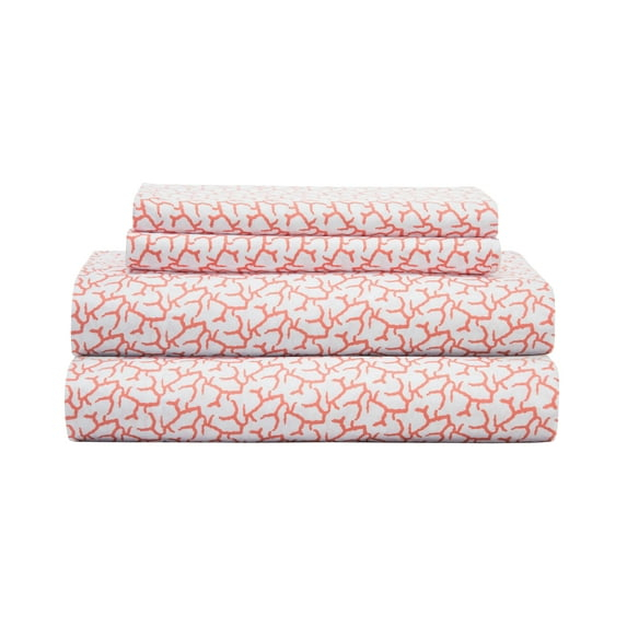 Coastal Print Microfiber Sheet Set, Full, Burnt Coral