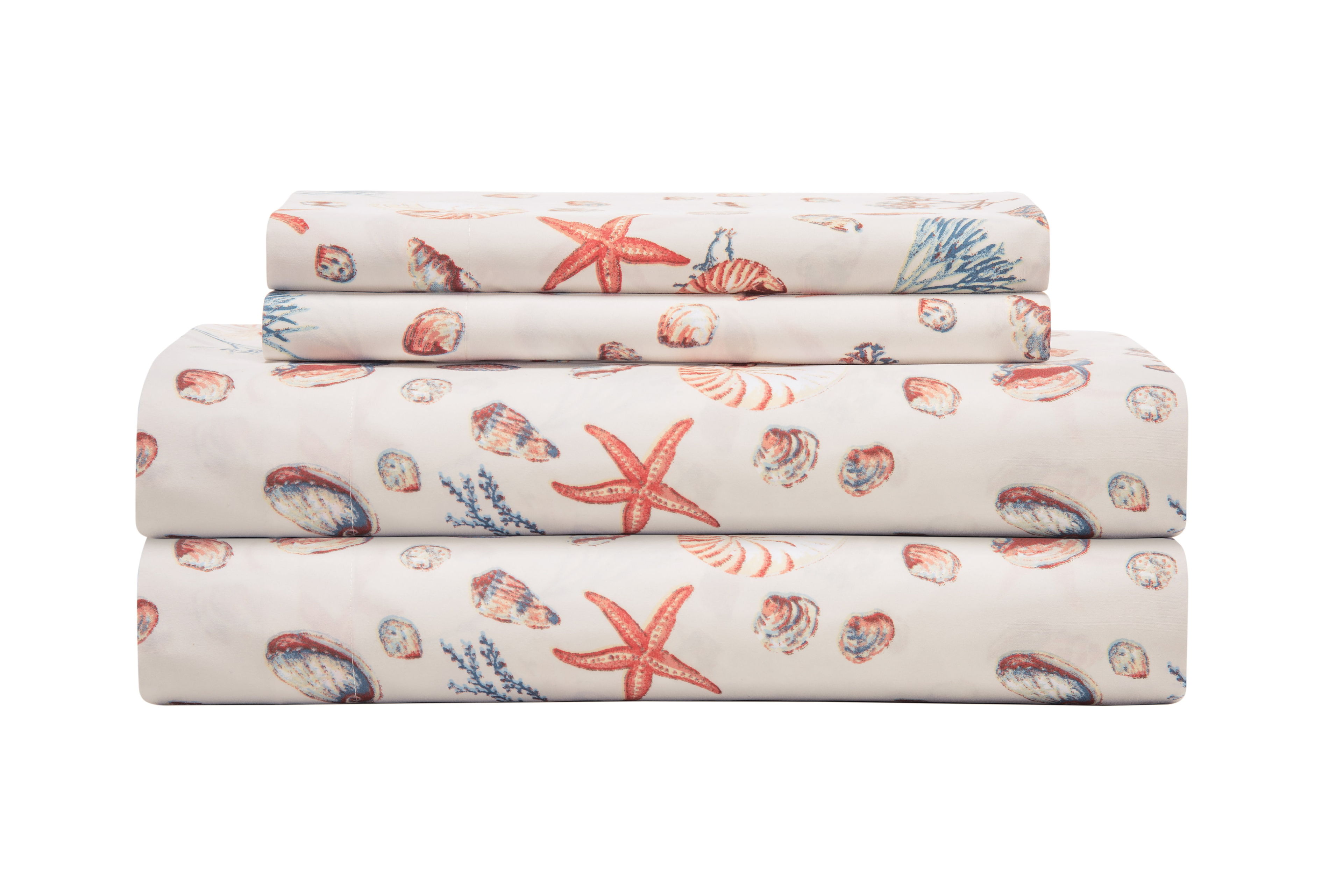 Coastal Print Microfiber Sheet Set, King, Oceanside Sand