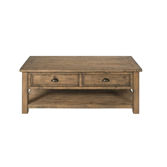 Coastal Style Rectangular Wooden Coffee Table with 2 Drawers, Brown- Saltoro Sherpi